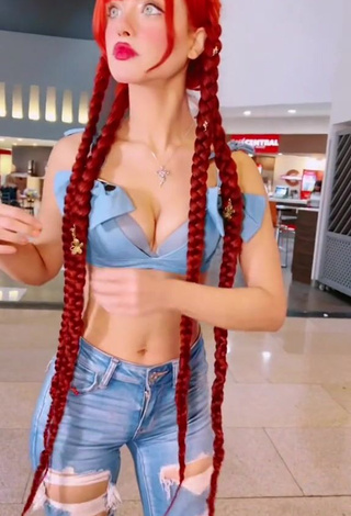 Bella Dueñas Shows Cleavage in Erotic Blue Crop Top