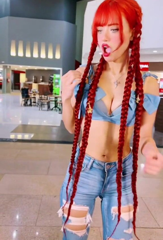 3. Bella Dueñas Shows Cleavage in Erotic Blue Crop Top