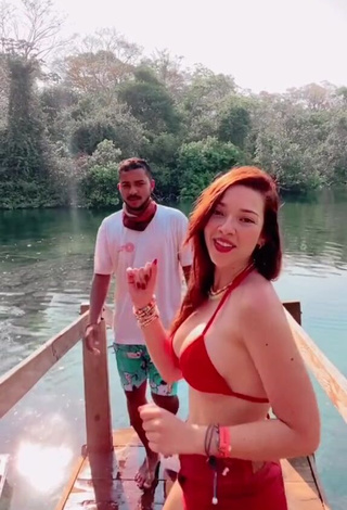 3. Lovely Cibelly Ferreira Shows Cleavage in Beige Bikini Top