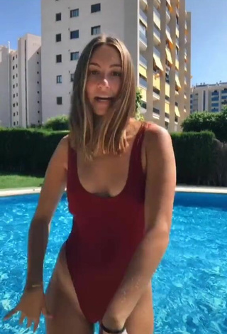 Hot Laura Rodero in Red Swimsuit at the Swimming Pool