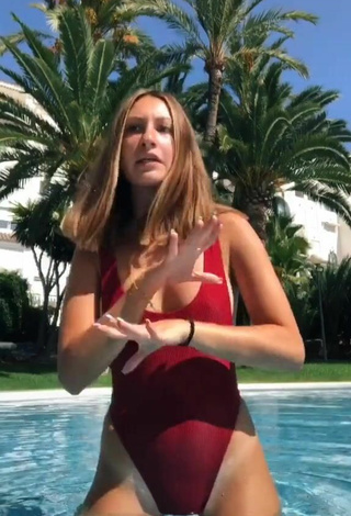4. Sexy Laura Rodero in Red Swimsuit at the Swimming Pool
