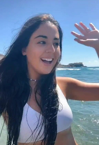 Sexy Laura López in White Bikini Top in the Sea