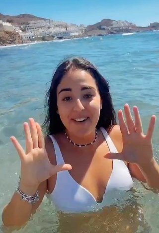1. Sexy Laura López in White Bikini Top in the Sea