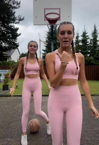 1. Sexy Leonie & Sophie Leso in Pink Sport Bra
