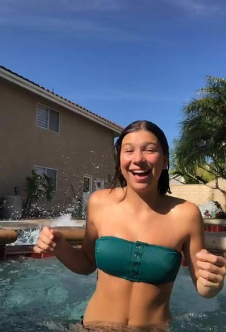 Beautiful Makena Cain in Sexy Green Bikini Top at the Pool