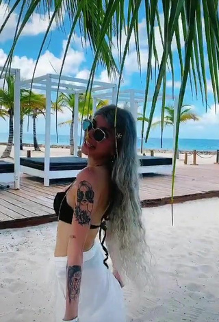 Hot Merve Yalçın in Black Bikini Top at the Beach