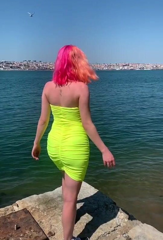 Sexy Naomi Jon in Lime Green Dress at the Beach