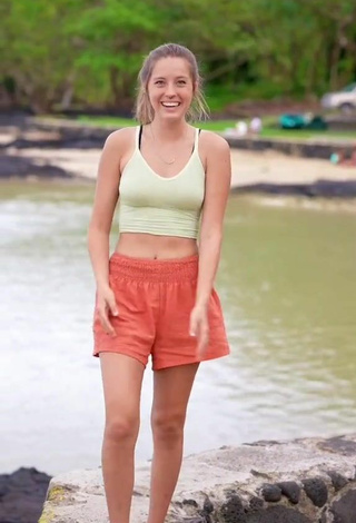2. Sexy Peyton Coffee in Light Green Crop Top at the Beach