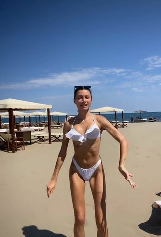 Erotic Martina Picardi in White Bikini at the Beach