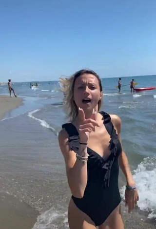 3. Beautiful Martina Picardi in Sexy Black Swimsuit at the Beach