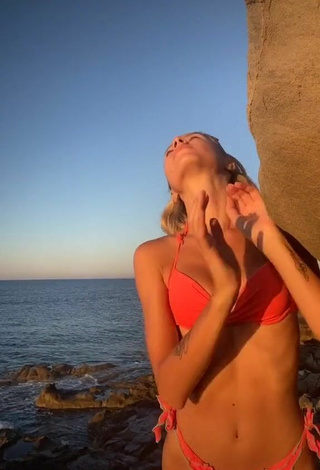 3. Hot Martina Picardi in Red Swimsuit at the Beach