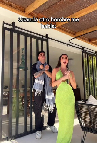 Alluring Lola Moreno Marco Shows Cleavage in Erotic Light Green Dress