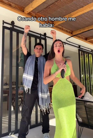 2. Alluring Lola Moreno Marco Shows Cleavage in Erotic Light Green Dress