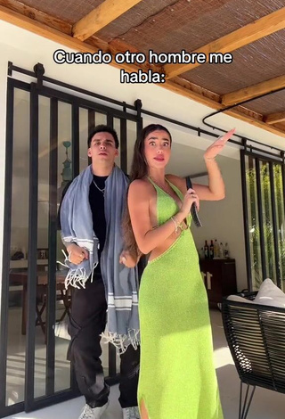 3. Alluring Lola Moreno Marco Shows Cleavage in Erotic Light Green Dress