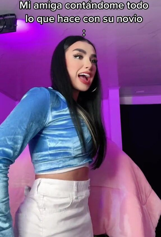 Mirandah Shows Cleavage in Sweet Blue Crop Top