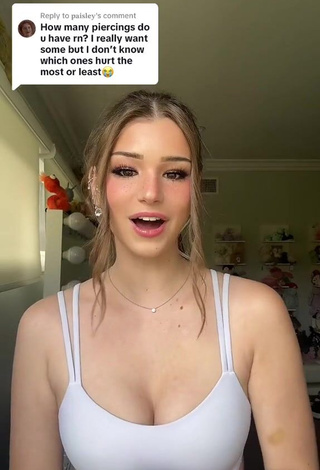 Wonderful Brooke Monk Shows Cleavage in White Crop Top