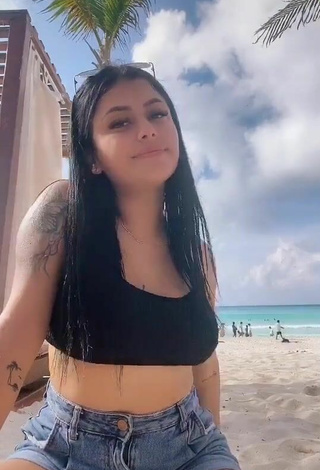 3. Sexy Fernanda Ortega in Black Crop Top at the Beach