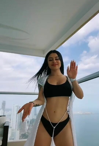4. Beautiful Fernanda Ortega in Sexy Black Bikini on the Balcony