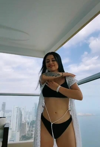 5. Beautiful Fernanda Ortega in Sexy Black Bikini on the Balcony