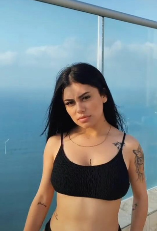 3. Sweetie Fernanda Ortega in Black Bikini on the Balcony