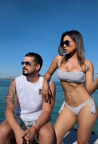 1. Sexy Gaby Asturias in Striped Bikini on a Boat