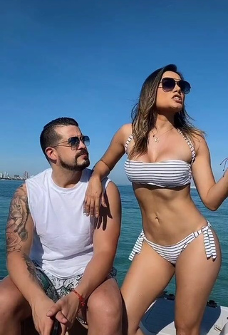 2. Sexy Gaby Asturias in Striped Bikini on a Boat