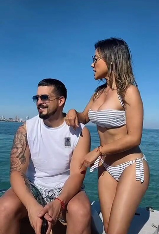 4. Sexy Gaby Asturias in Striped Bikini on a Boat