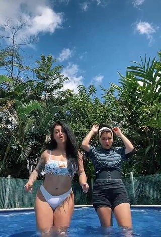 Sexy Gemelas Ortega in Floral Bikini Top at the Swimming Pool