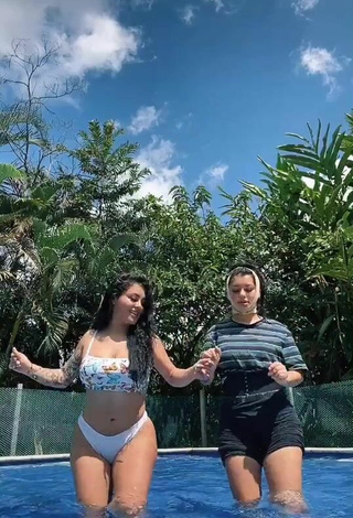 2. Sexy Gemelas Ortega in Floral Bikini Top at the Swimming Pool