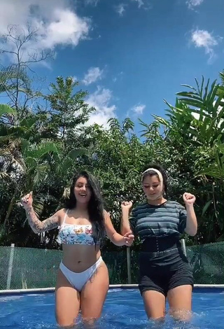 3. Sexy Gemelas Ortega in Floral Bikini Top at the Swimming Pool