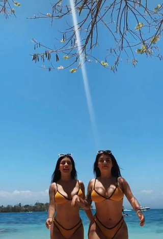 Beautiful Gemelas Ortega in Sexy Yellow Bikini at the Beach