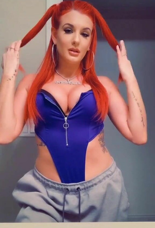 Sexy Justina Valentine Shows Cleavage in Blue Bodysuit