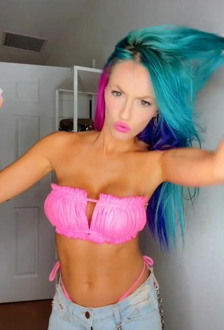 Cute Katie Angel Shows Cleavage in Pink Bikini Top