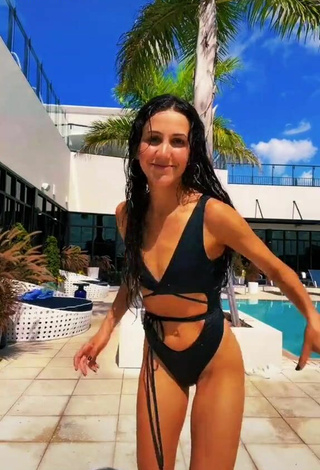 Sexy Kat Stickler in Black Swimsuit at the Swimming Pool