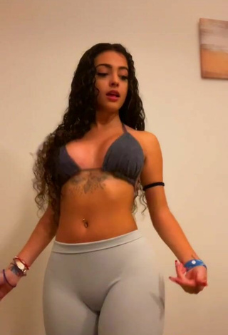 4. Hottest Malu Trevejo Shows Cleavage in Grey Bikini Top while doing Belly Dance