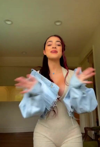 5. Hot Malu Trevejo Shows Cleavage in Grey Overall Braless