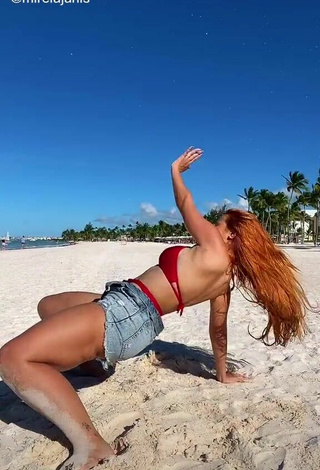 2. Amazing Mirela Janis in Hot Red Bikini Top at the Beach