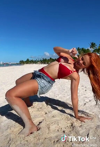 3. Amazing Mirela Janis in Hot Red Bikini Top at the Beach