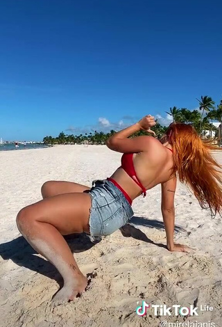 4. Amazing Mirela Janis in Hot Red Bikini Top at the Beach