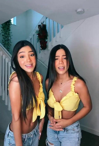 Sexy Melanie & Meila Shows Cleavage in Yellow Crop Top