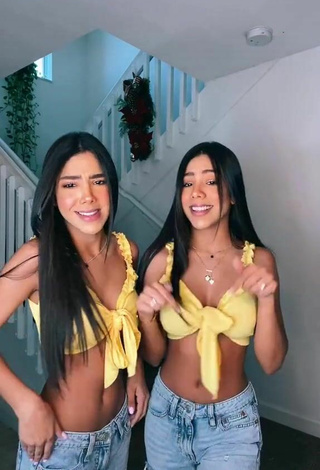 2. Sexy Melanie & Meila Shows Cleavage in Yellow Crop Top
