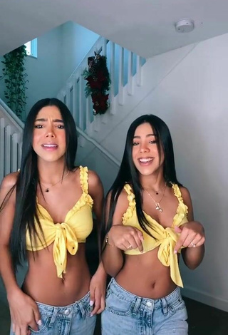 3. Sexy Melanie & Meila Shows Cleavage in Yellow Crop Top