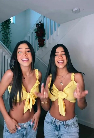 4. Sexy Melanie & Meila Shows Cleavage in Yellow Crop Top