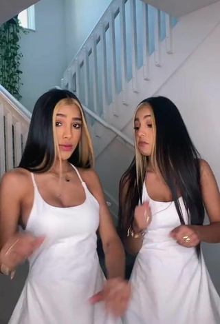 2. Sexy Melanie & Meila Shows Cleavage in White Dress