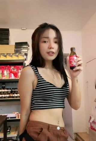 2. Sexy Rosemarie Tan in Striped Crop Top