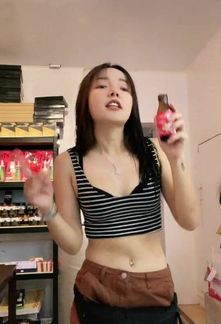 4. Sexy Rosemarie Tan in Striped Crop Top