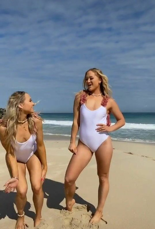 4. Sexy Sam & Teagan Rybka in White Swimsuit at the Beach