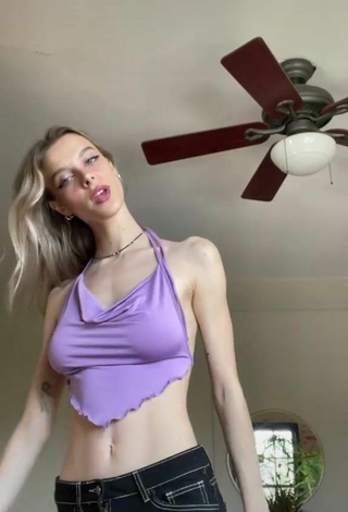 6. Cute Ashley Matheson in Violet Crop Top without Brassiere