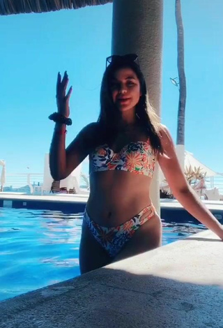 2. Hottest Ana Morquecho in Floral Bikini at the Swimming Pool