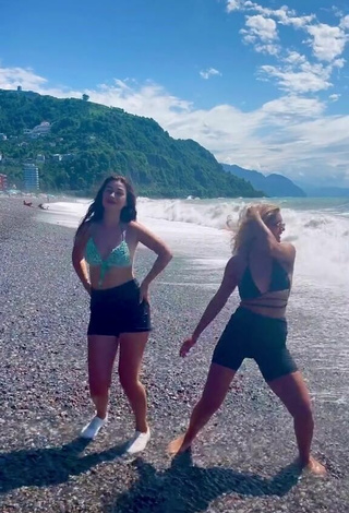 Sexy Anna Chulkova in Bikini Top at the Beach